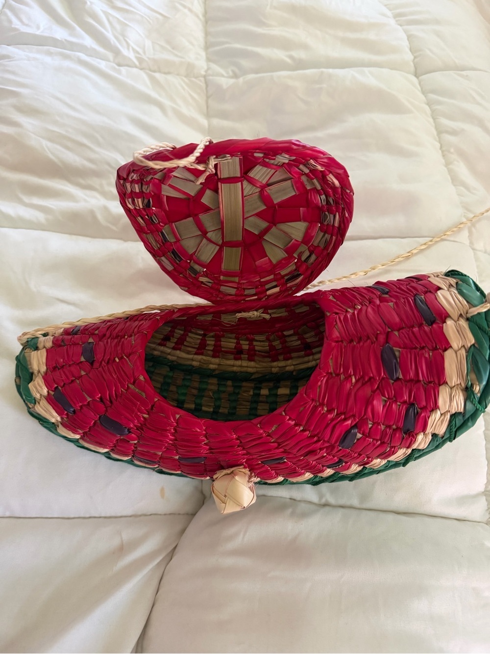 Straw Watermelon Crossbody Bag - Pink & Green - Picture 3 of 7